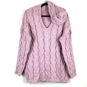 Pink V-Neck Cozy Sweater w/Hood